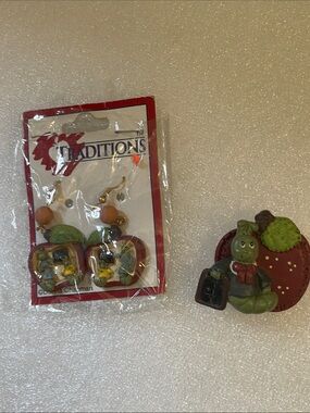 Traditions Apple Earrings &  Pin Set - Red, Green